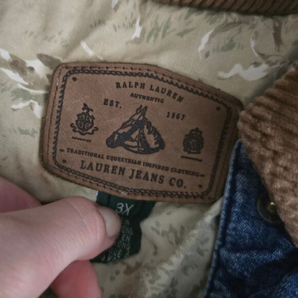 Vintage Lauren Ralph Lauren Quilted Denim Barn Jacket Equestrian Hunt Lining 3x - Picture 7 of 10